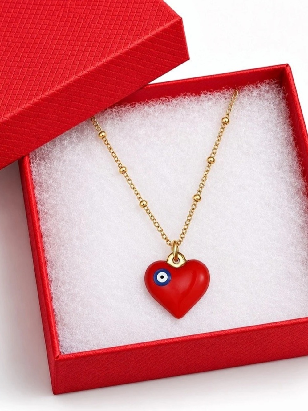 Red Heart Evil Eye Pendant Necklace
